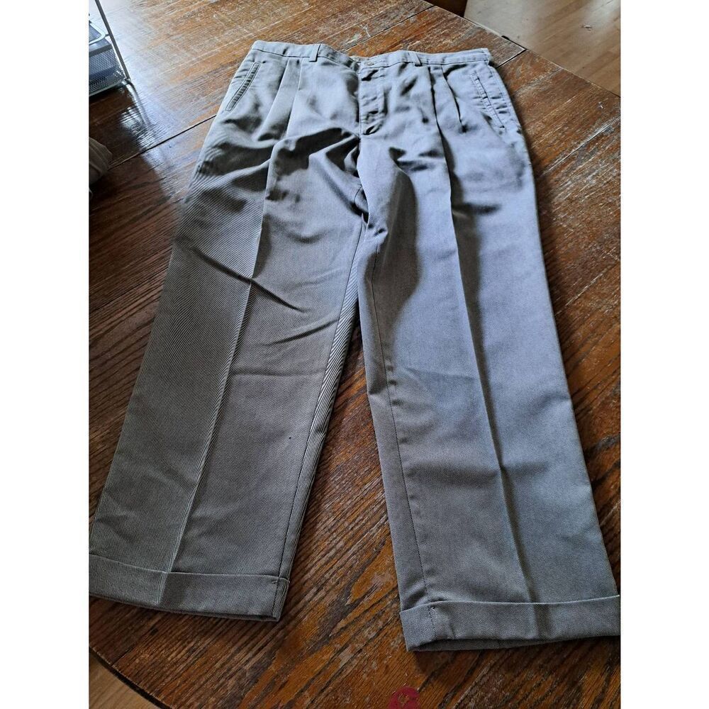 40x28 Savane Grey Pleated Front Leg Cuffed Hem Dress Pants with Cuffed Hem